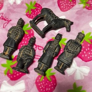 Vintage Chinese Terracotta Warrior Soldier Figurines Set with Horse Black